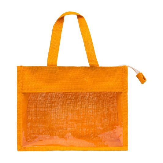 12x10x5 inch Window Jute Hamper Bag – With Zip, Mustard, Self Handle