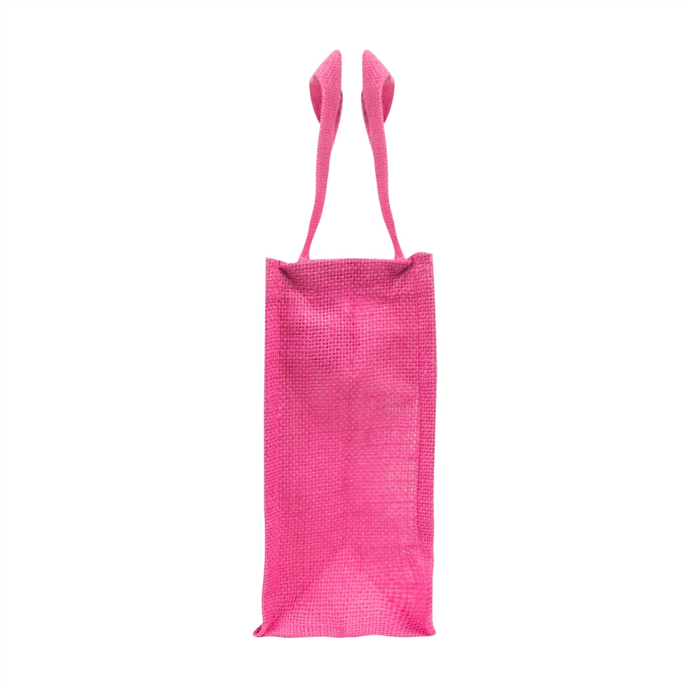12x10x5 inch Window Jute Hamper Bag – With Zip, Pink, Self Handle