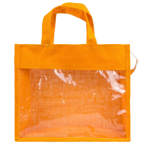 14x12x5 inch Window Jute Hamper Bag – With Zip, Mustard, Self Handle