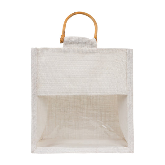10x10x5 inch Window Jute Hamper Bag – Without Zip, Super White, Cane Handle