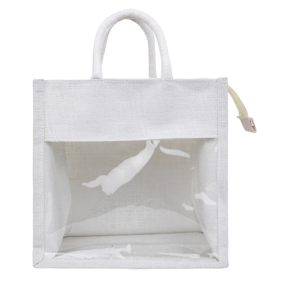 11x11x8 inch Window Jute Hamper Bag – With Zip, Super White