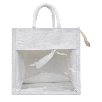 11x11x8 inch Window Jute Hamper Bag – With Zip, Super White