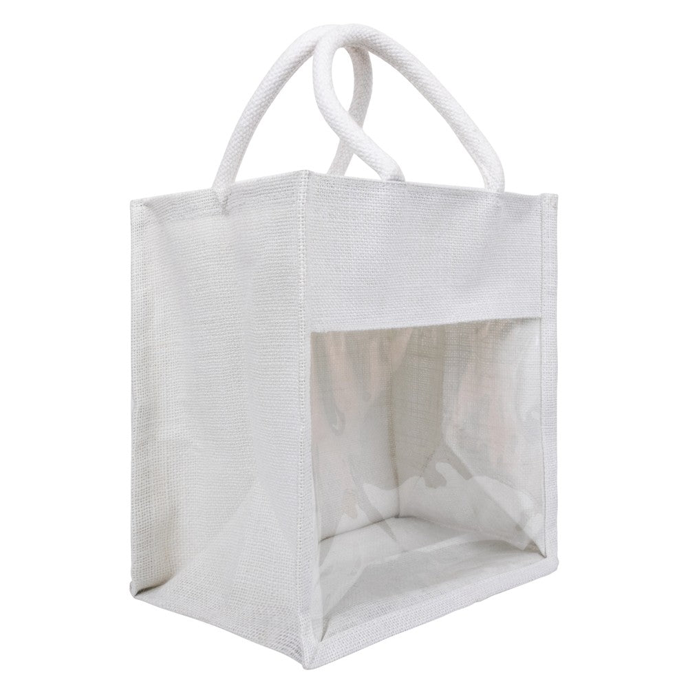 11x11x8 inch Window Jute Hamper Bag – With Zip, Super White