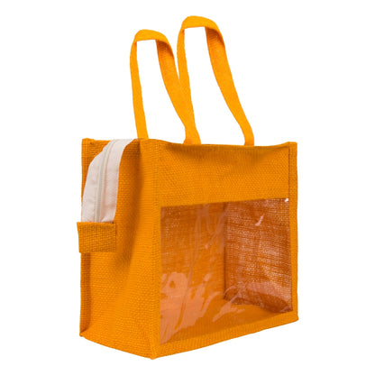 10x8x5 inch Window Jute Hamper Bag – With Zip, Mustard, Self Handle