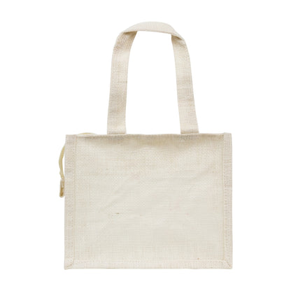 10x8x5 inch Window Jute Hamper Bag – With Zip, Off White, Self Handle