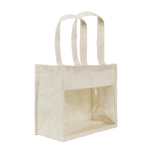 10x8x5 inch Window Jute Hamper Bag – With Zip, Off White, Self Handle