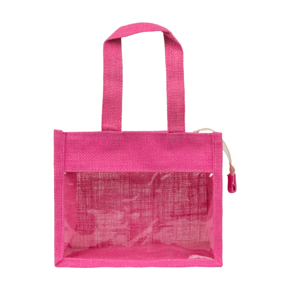 10x8x5 inch Window Jute Hamper Bag – With Zip, Pink, Self Handle