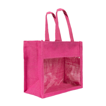 10x8x5 inch Window Jute Hamper Bag – With Zip, Pink, Self Handle