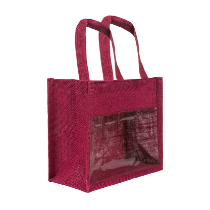 10x8x5 inch Window Jute Hamper Bag – With Zip, Maroon, Self Handle