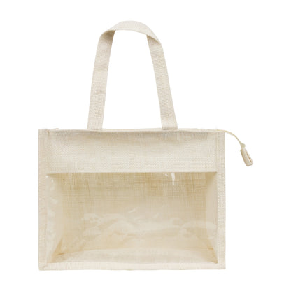 12x10x5 inch Window Jute Hamper Bag – With Zip, Off White, Self Handle