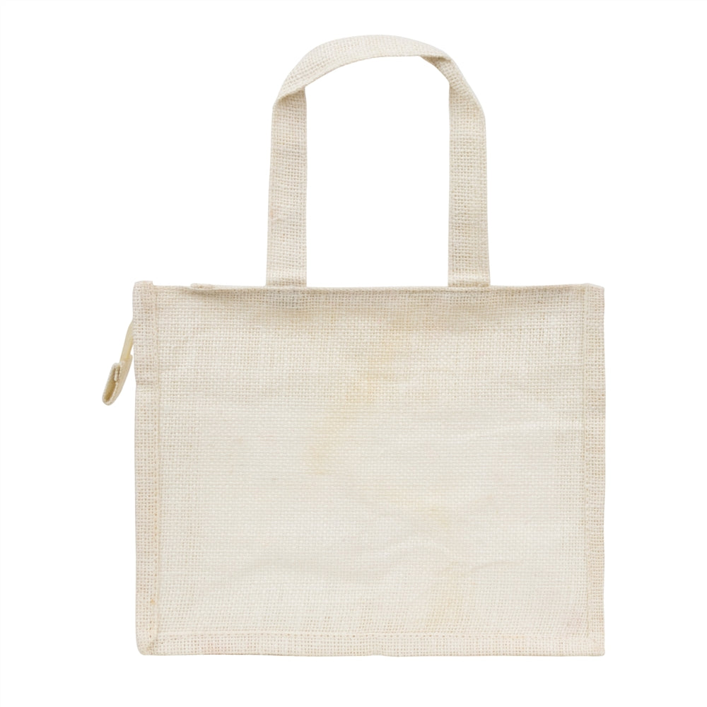 12x10x5 inch Window Jute Hamper Bag – With Zip, Off White, Self Handle