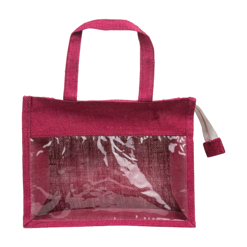 12x10x5 inch Window Jute Hamper Bag – With Zip, Maroon, Self Handle