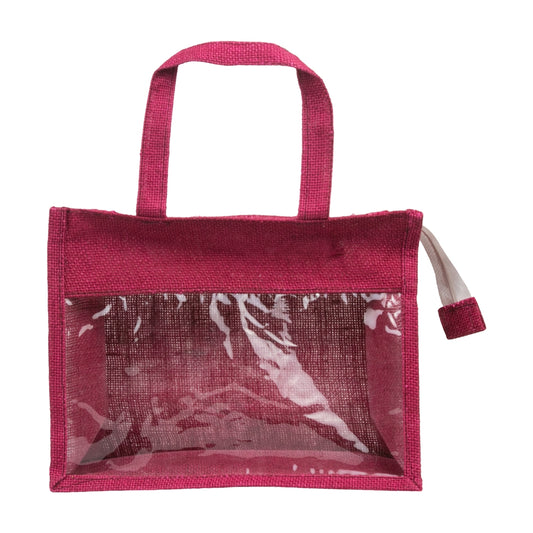 12x10x5 inch Window Jute Hamper Bag – With Zip, Maroon, Self Handle