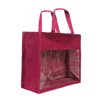 12x10x5 inch Window Jute Hamper Bag – With Zip, Maroon, Self Handle