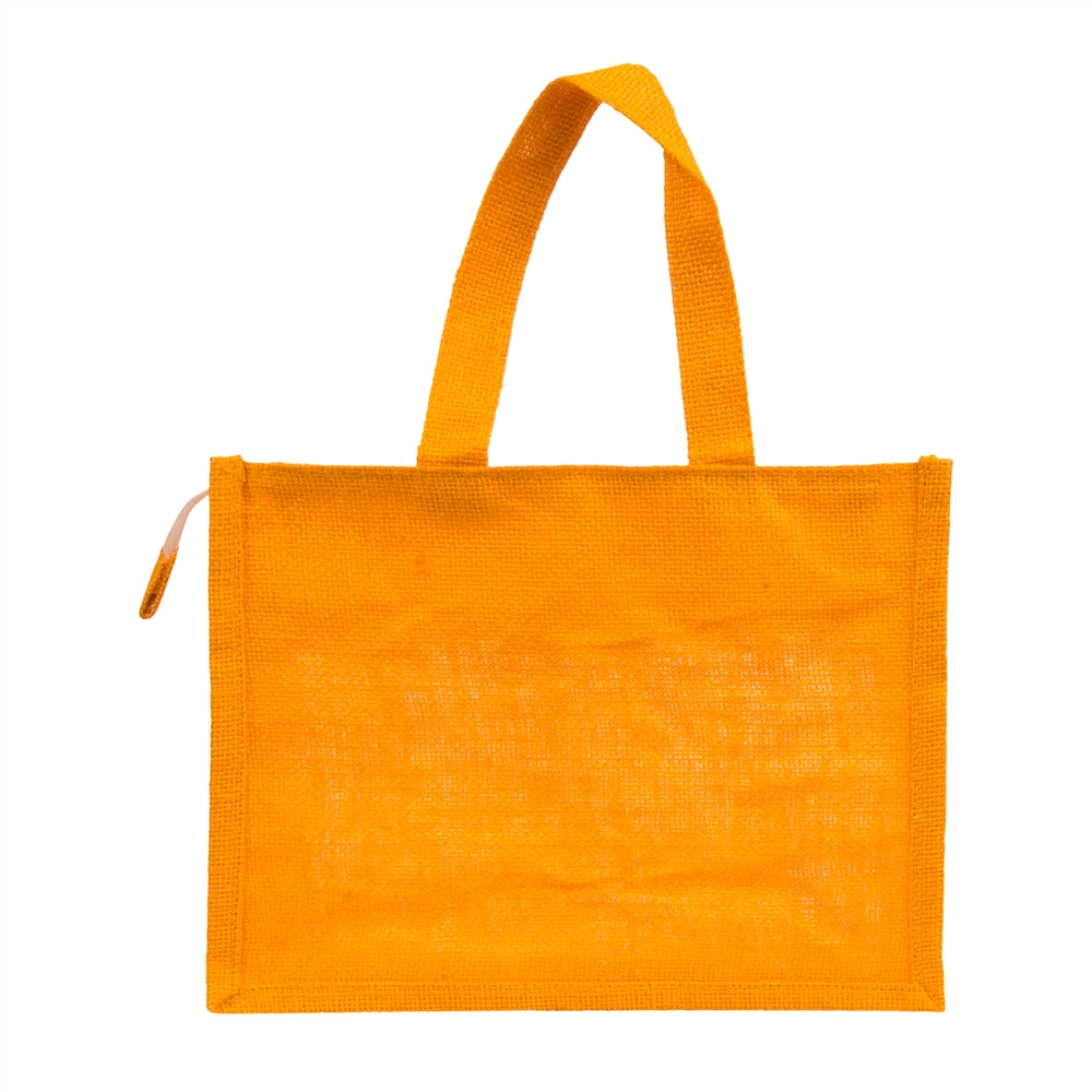 12x10x5 inch Window Jute Hamper Bag – With Zip, Mustard, Self Handle
