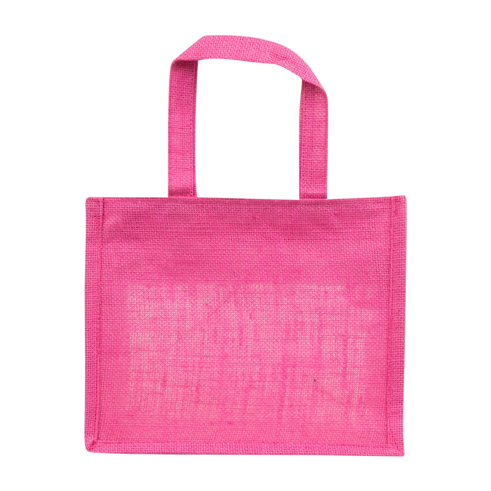 12x10x5 inch Window Jute Hamper Bag – With Zip, Pink, Self Handle