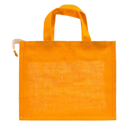 14x12x5 inch Window Jute Hamper Bag – With Zip, Mustard, Self Handle
