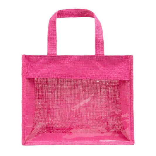 14x12x5 inch Window Jute Hamper Bag – With Zip, Pink, Self Handle