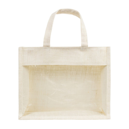 14x12x5 inch Window Jute Hamper Bag – With Zip, Off White, Self Handle