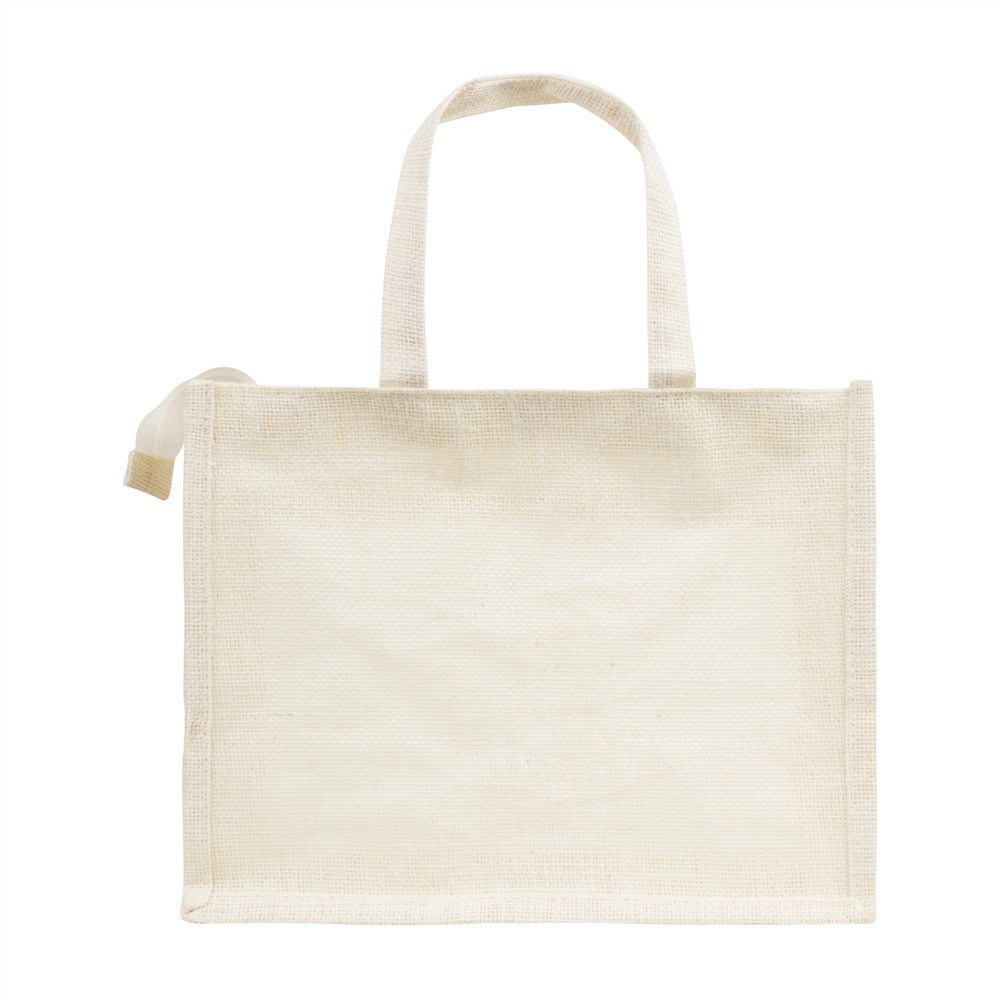 14x12x5 inch Window Jute Hamper Bag – With Zip, Off White, Self Handle