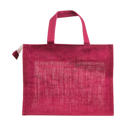 14x12x5 inch Window Jute Hamper Bag – With Zip, Maroon, Self Handle