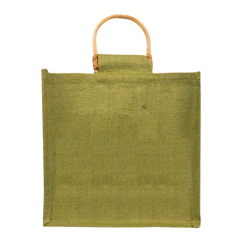 10x10x5 inch Window Jute Hamper Bag – Without Zip, Olive Green, Cane Handle