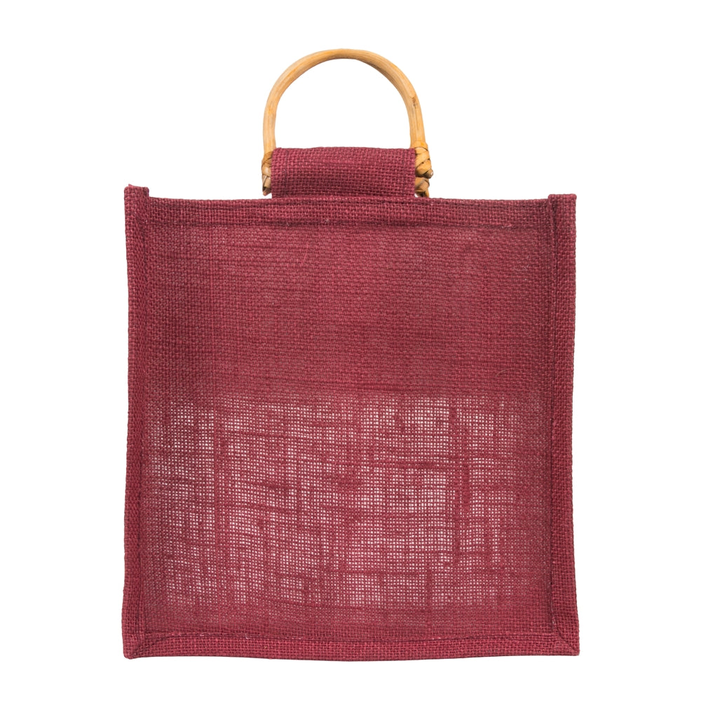 10x10x5 inch Window Jute Hamper Bag – Without Zip, Maroon, Cane Handle