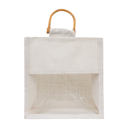 10x10x5 inch Window Jute Hamper Bag – Without Zip, Super White, Cane Handle