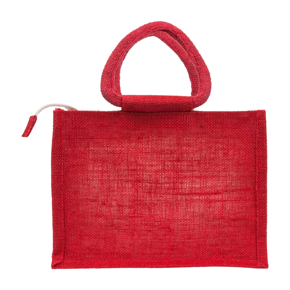 10x8x6 inch Window Jute Hamper Bag – With Zip, Red