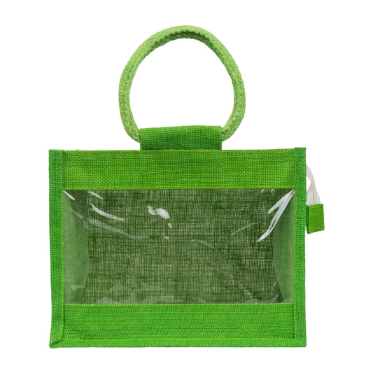 10x8x6 inch Window Jute Hamper Bag – With Zip, Green