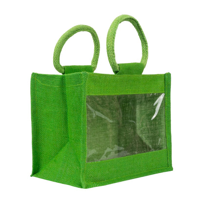 10x8x6 inch Window Jute Hamper Bag – With Zip, Green