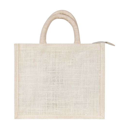 12x10x5 inch Window Jute Hamper Bag – With Zip & Lace, Off White